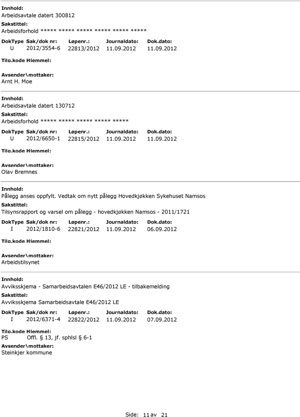 Vedtak om nytt pålegg Hovedkjøkken Sykehuset Namsos Tilsynsrapport og varsel om pålegg - hovedkjøkken Namsos - 2011/1721