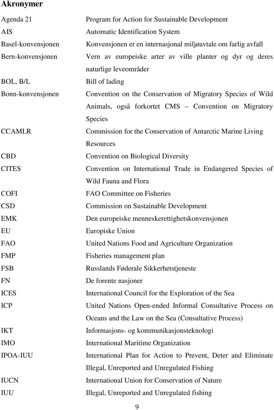 Bill of lading Convention on the Conservation of Migratory Species of Wild Animals, også forkortet CMS Convention on Migratory Species Commission for the Conservation of Antarctic Marine Living