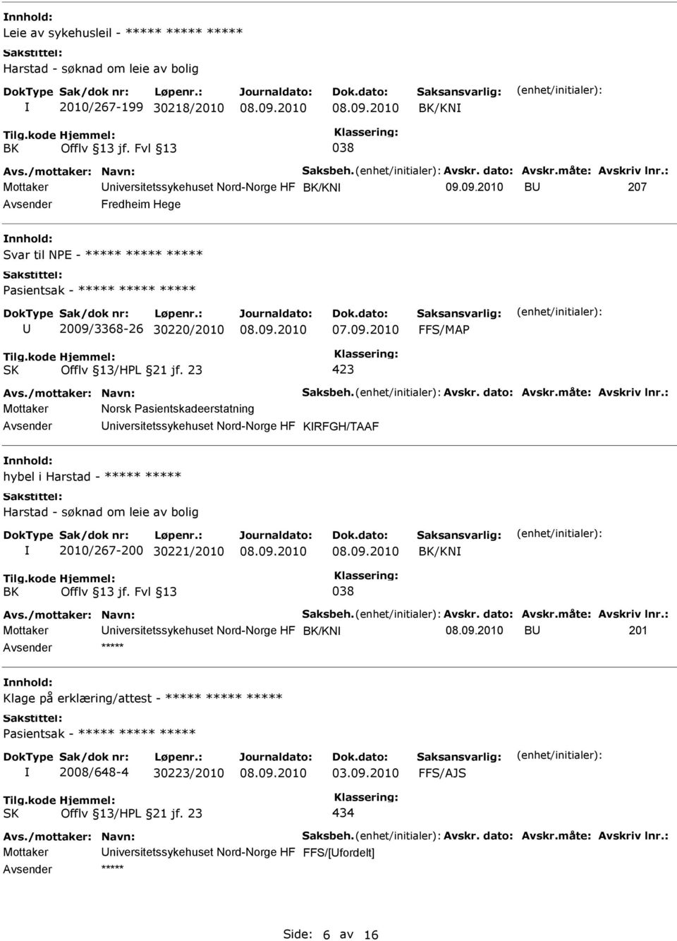 09.2010 B 207 Avsender Fredheim Hege nnhold: Svar til NPE - ***** ***** ***** 2009/3368-26 30220/2010 07.09.2010 Mottaker Norsk Pasientskadeerstatning Avsender
