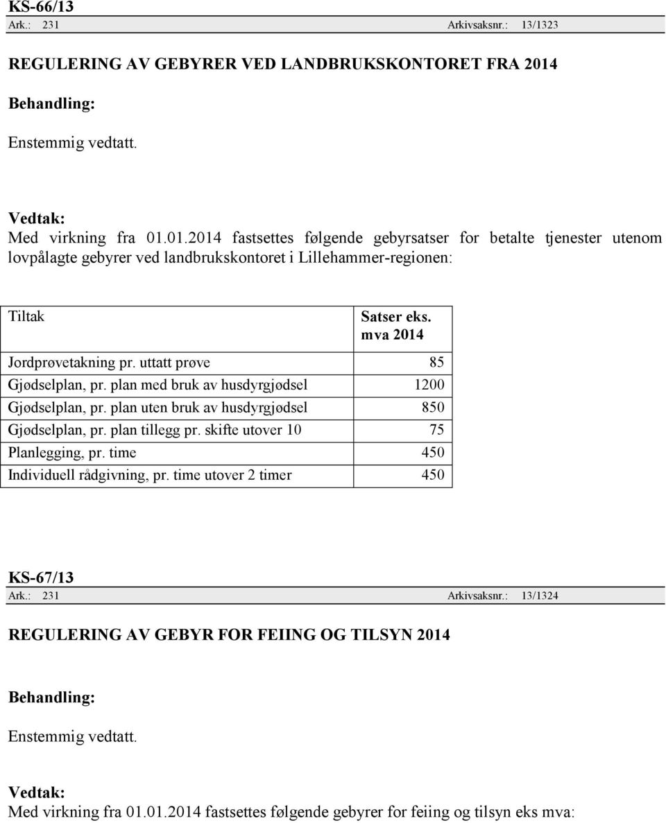 mva 2014 Jordprøvetakning pr. uttatt prøve 85 Gjødselplan, pr. plan med bruk av husdyrgjødsel 1200 Gjødselplan, pr. plan uten bruk av husdyrgjødsel 850 Gjødselplan, pr. plan tillegg pr.