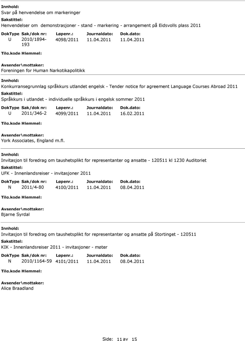 nvitasjon til foredrag om taushetsplikt for representanter og ansatte - 120511 kl 1230 Auditoriet FK - nnenlandsreiser - invitasjoner 2011 2011/4-80 4100/2011 Bjarne Syrdal