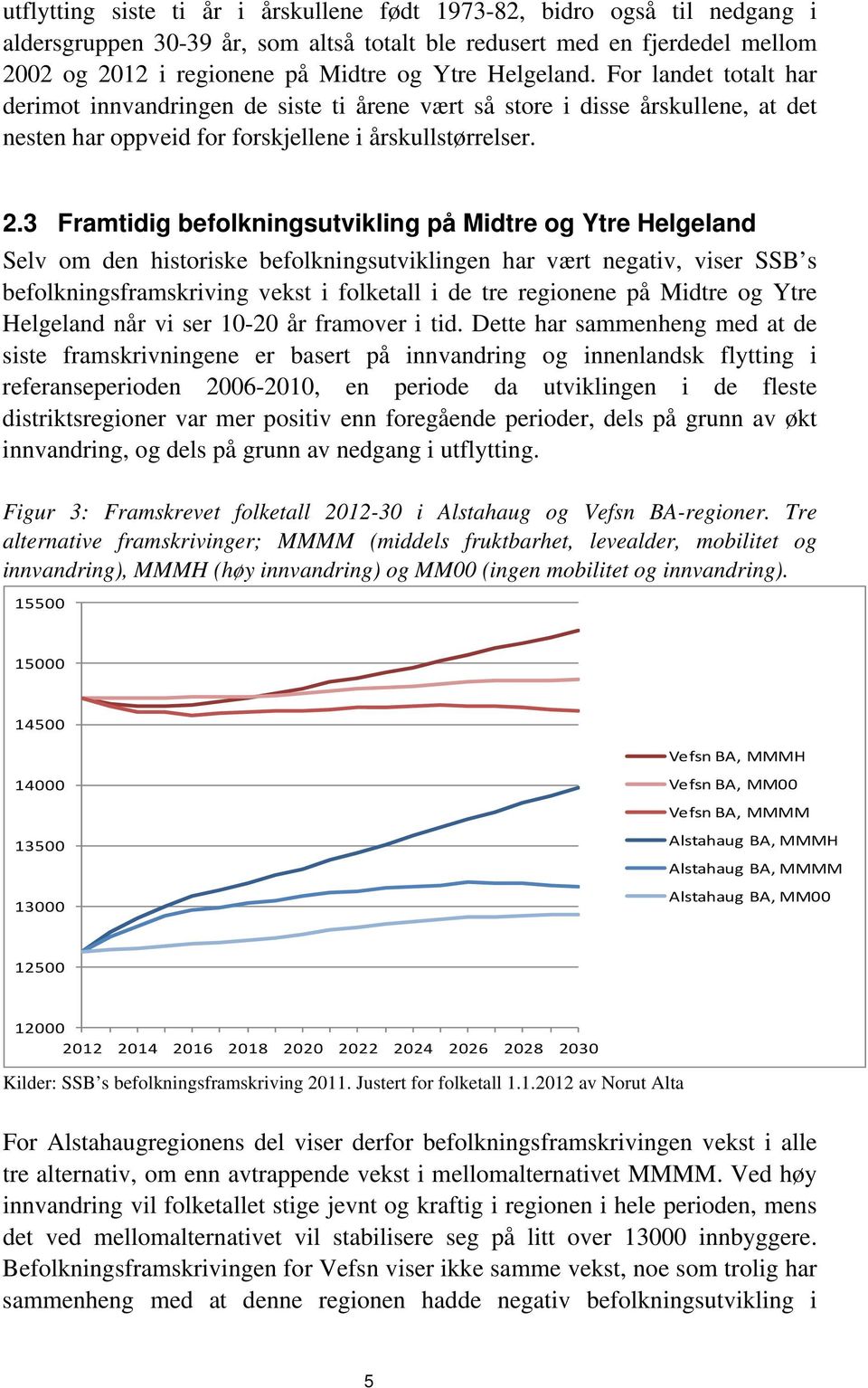 3 Framtidig befolkningsutvikling på Midtre og Ytre Helgeland Selv om den historiske befolkningsutviklingen har vært negativ, viser SSB s befolkningsframskriving vekst i folketall i de tre regionene