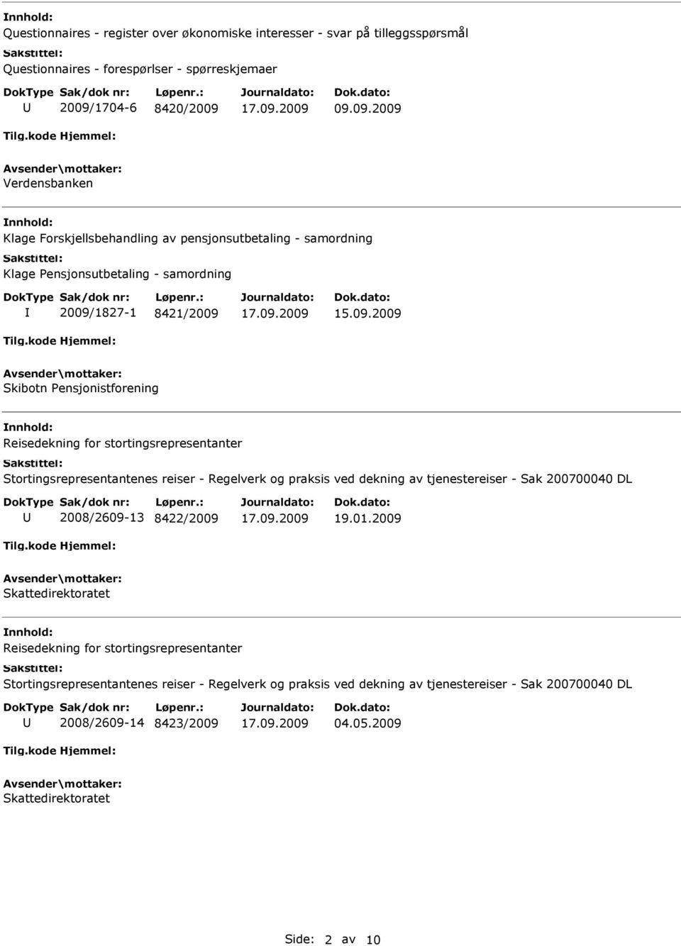 09.09.2009 Verdensbanken Klage Forskjellsbehandling av pensjonsutbetaling - samordning Klage Pensjonsutbetaling - samordning 2009/1827-1 8421/2009 Skibotn Pensjonistforening