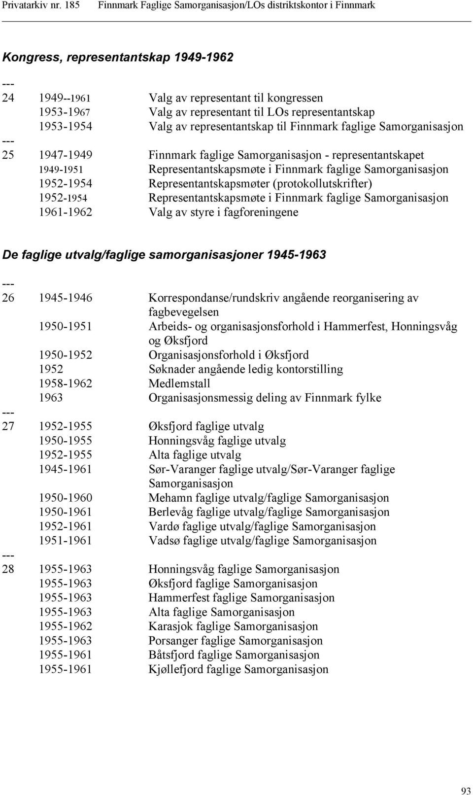 (protokollutskrifter) 1952-1954 Representantskapsmøte i Finnmark faglige Samorganisasjon 1961-1962 Valg av styre i fagforeningene De faglige utvalg/faglige samorganisasjoner 1945-1963 26 1945-1946