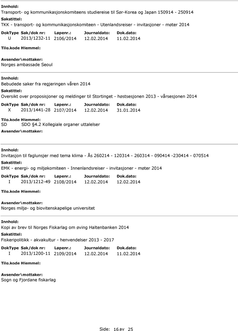 2 Kollegiale organer uttalelser nvitasjon til faglunsjer med tema klima - Ås 260214-120314 - 260314-090414 -230414-070514 EMK - energi- og miljøkomiteen - nnenlandsreiser - invitasjoner - møter 2014