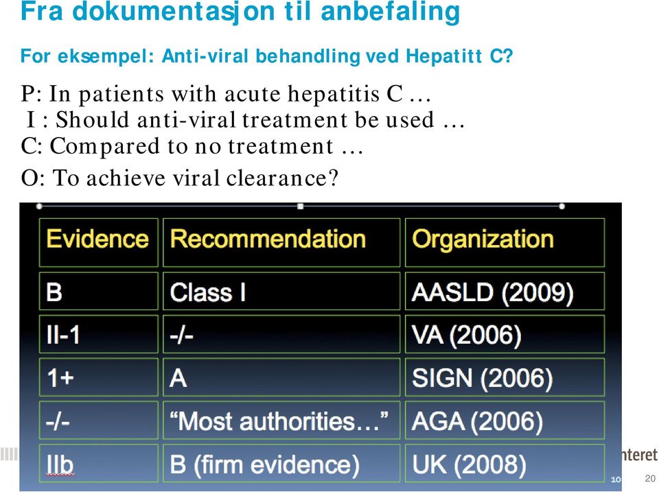 P: In patients with acute hepatitis C I : Should