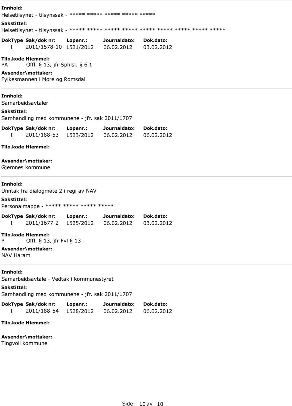 sak 2011/1707 2011/188-53 1523/2012 Gjemnes kommune nntak fra dialogmøte 2 i regi av NAV Personalmappe - ***** ***** ***** ***** P 2011/1677-2