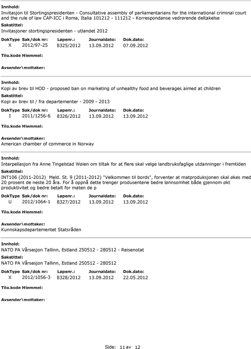 2012 Kopi av brev til HOD - proposed ban on marketing of unhealthy food and beverages aimed at children Kopi av brev til / fra departementer - 2009-2013 2011/1256-6 8326/2012 American chamber of