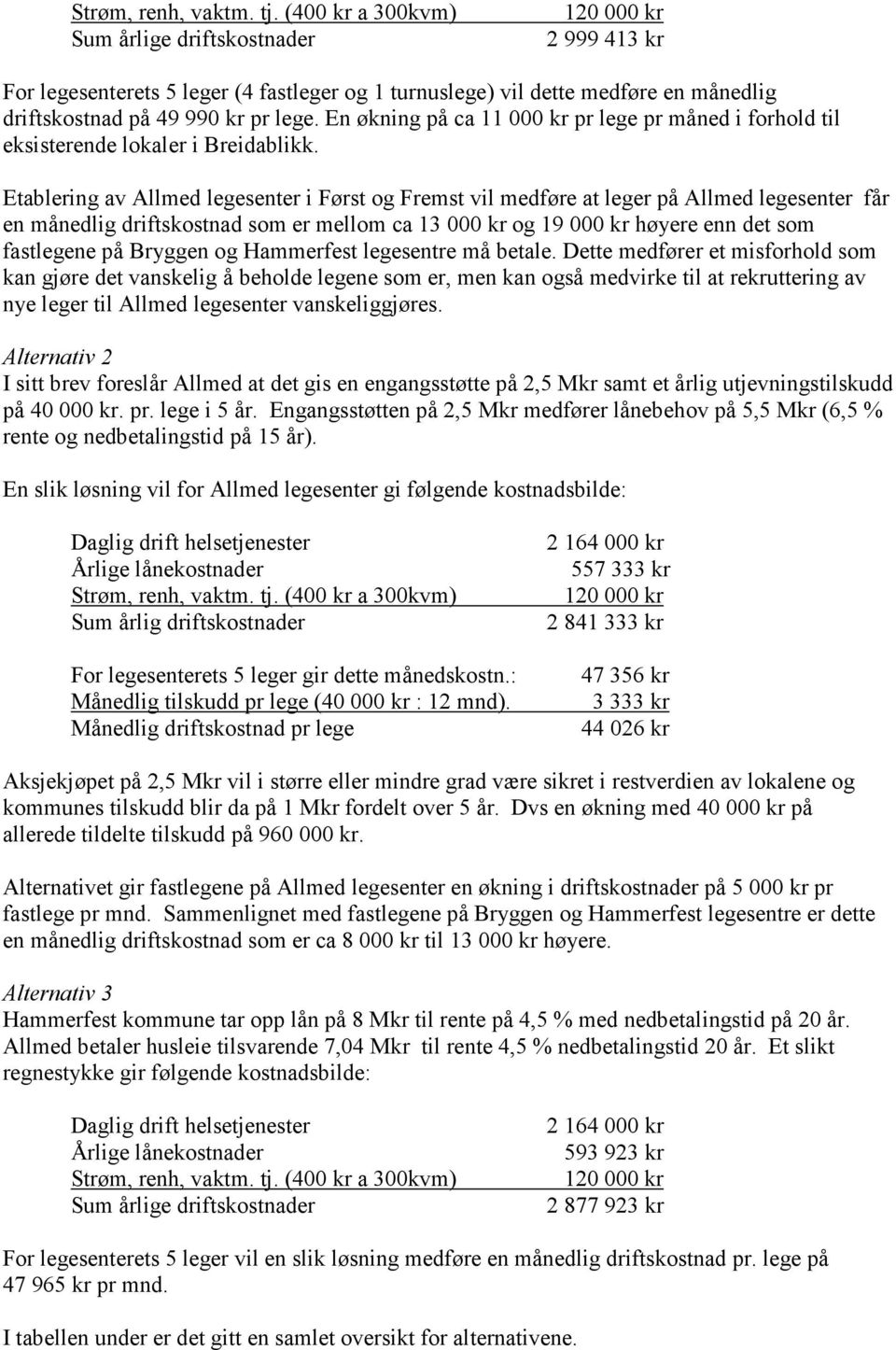 En økning på ca 11 000 kr pr lege pr måned i forhold til eksisterende lokaler i Breidablikk.