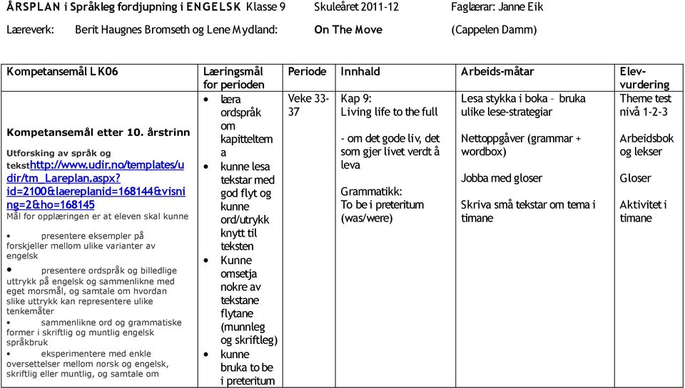 id=2100&lereplnid=168144&visni ng=2&ho=168145 Mål for opplæringen er t eleven skl presentere eksempler på forskjeller mell ulike vrinter v engelsk presentere og billedlige uttrykk på engelsk og