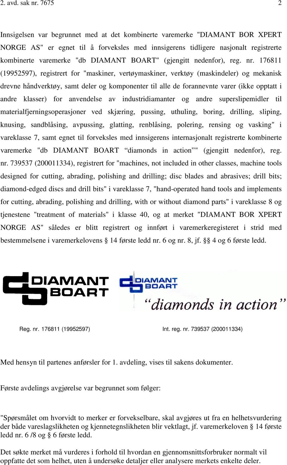 DIAMANT BOART" (gjengitt nedenfor), reg. nr.