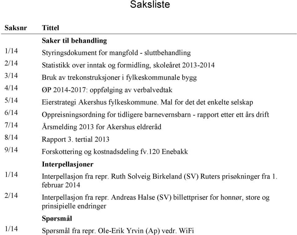 Mal for det det enkelte selskap 6/14 Oppreisningsordning for tidligere barnevernsbarn - rapport etter ett års drift 7/14 Årsmelding 2013 for Akershus eldreråd 8/14 Rapport 3.