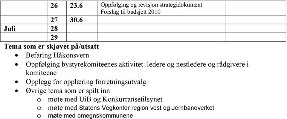 ledere og nestledere og rådgivere i komiteene Opplegg for opplæring forretningsutvalg Øvrige tema som er