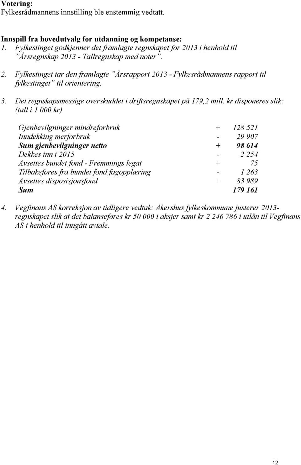 Det regnskapsmessige overskuddet i driftsregnskapet på 179,2 mill.