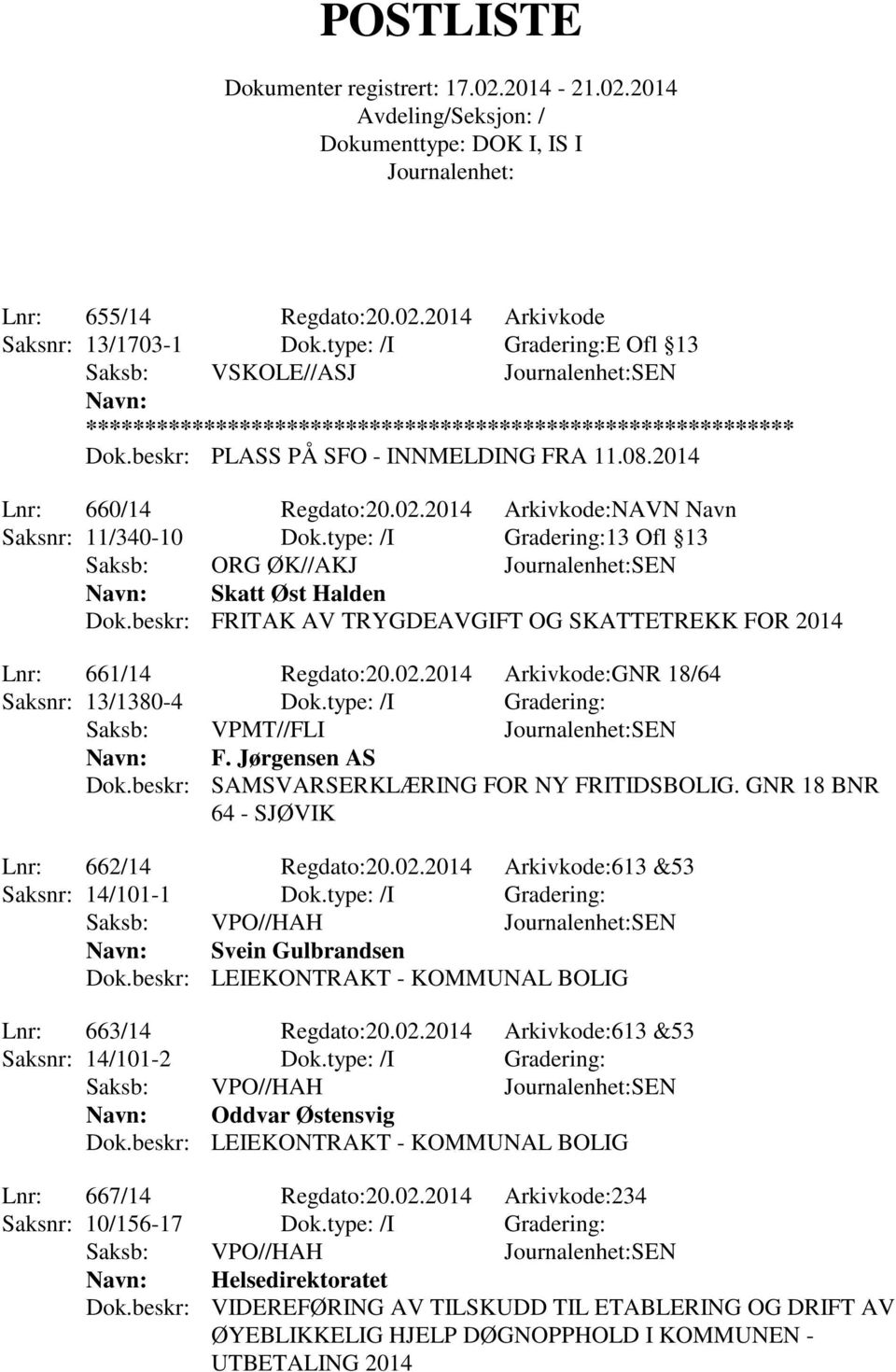 type: /I Gradering: Saksb: VPMT//FLI SEN F. Jørgensen AS Dok.beskr: SAMSVARSERKLÆRING FOR NY FRITIDSBOLIG. GNR 18 BNR 64 - SJØVIK Lnr: 662/14 Regdato:20.02.2014 Arkivkode:613 &53 Saksnr: 14/101-1 Dok.