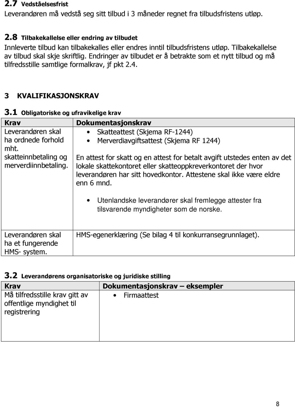 Endringer av tilbudet er å betrakte som et nytt tilbud og må tilfredsstille samtlige formalkrav, jf pkt 2.4. 3 KVALIFIKASJONSKRAV 3.