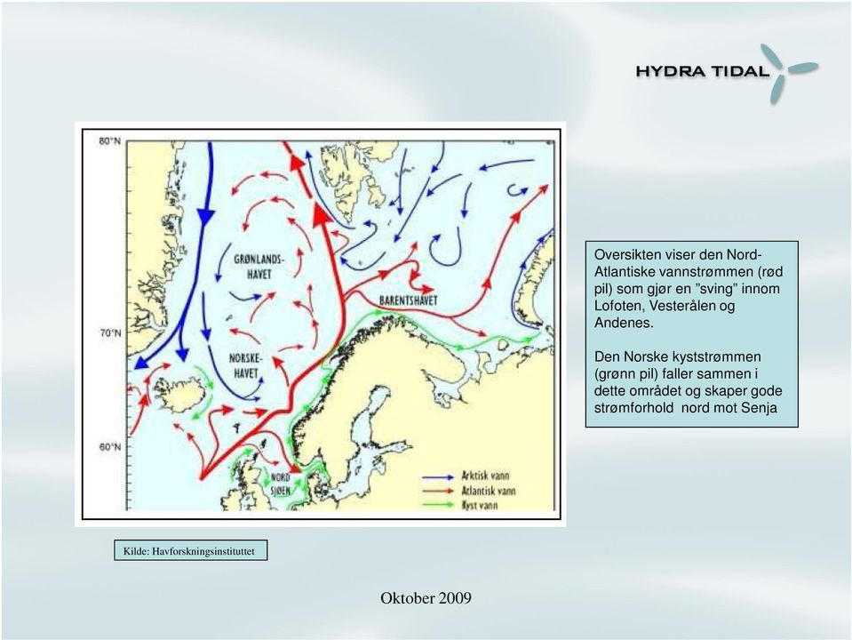 Den Norske kyststrømmen (grønn pil) faller sammen i dette