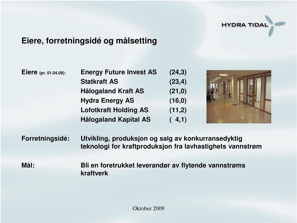 (16,0) Lofotkraft Holding AS (11,2) Hålogaland Kapital AS ( 4,1) Forretningsidé: Utvikling, produksjon
