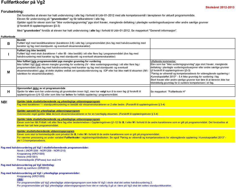 Gjelder også for elever som har "ikke vurderingsgrunnlag" pga stort fravær, manglende deltaking i planlagte vurderingssituasjoner eller andre særlige grunner ed "grunnkoden" forstås at eleven har