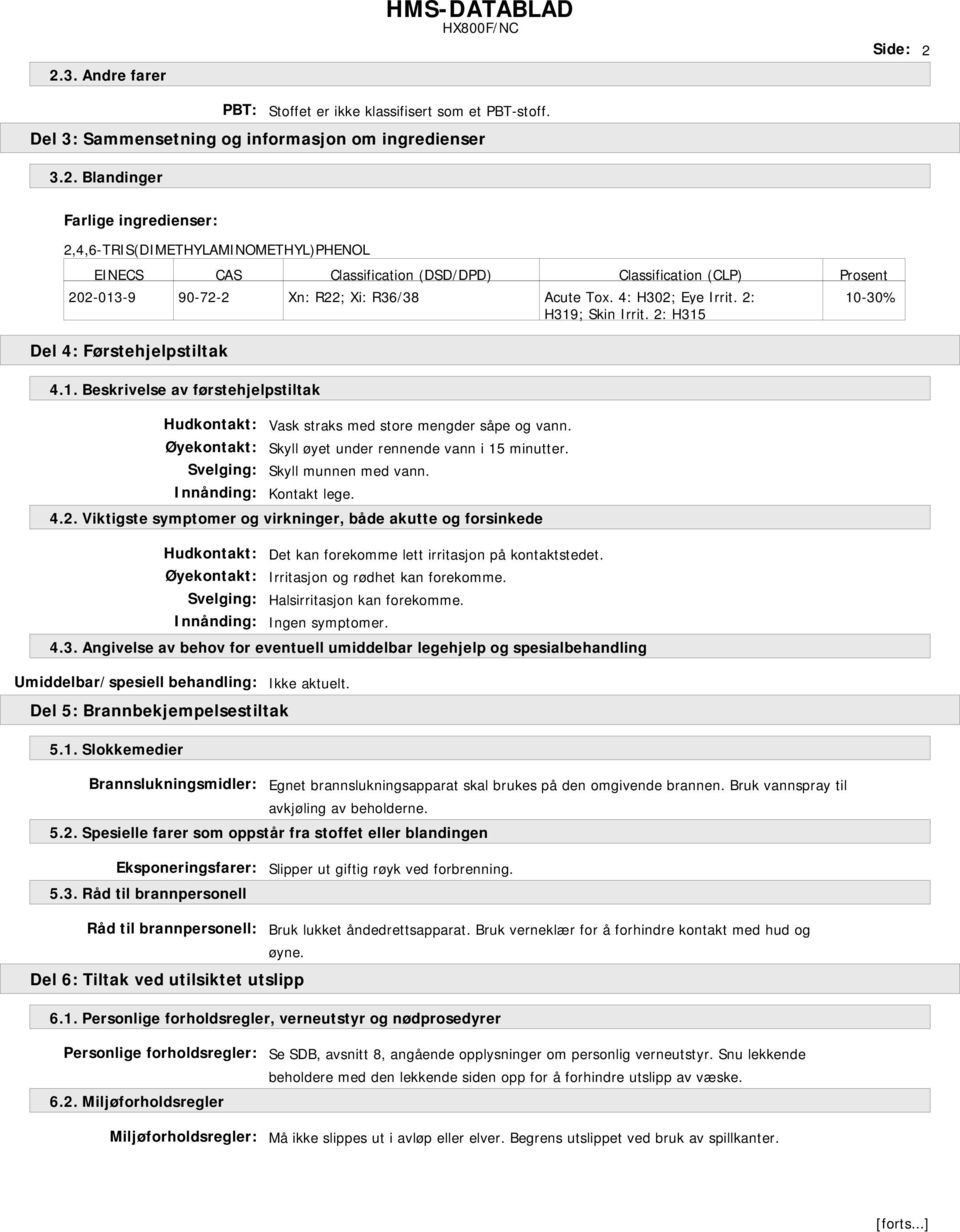 Skyll øyet under rennende vann i 15 minutter. Skyll munnen med vann. Kontakt lege. 4.2. Viktigste symptomer og virkninger, både akutte og forsinkede Det kan forekomme lett irritasjon på kontaktstedet.