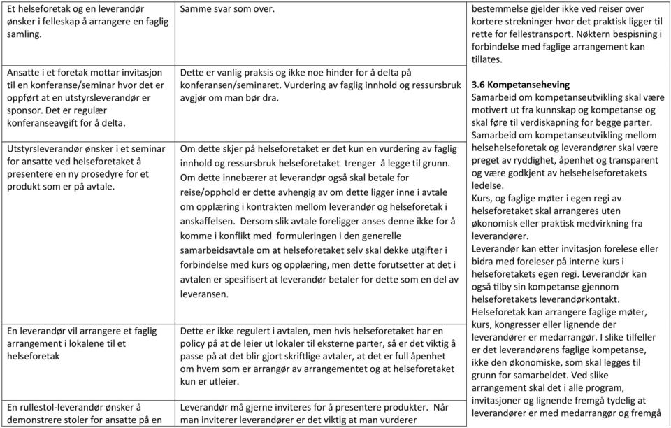 Utstyrsleverandør ønsker i et seminar for ansatte ved helseforetaket å presentere en ny prosedyre for et produkt som er på avtale.