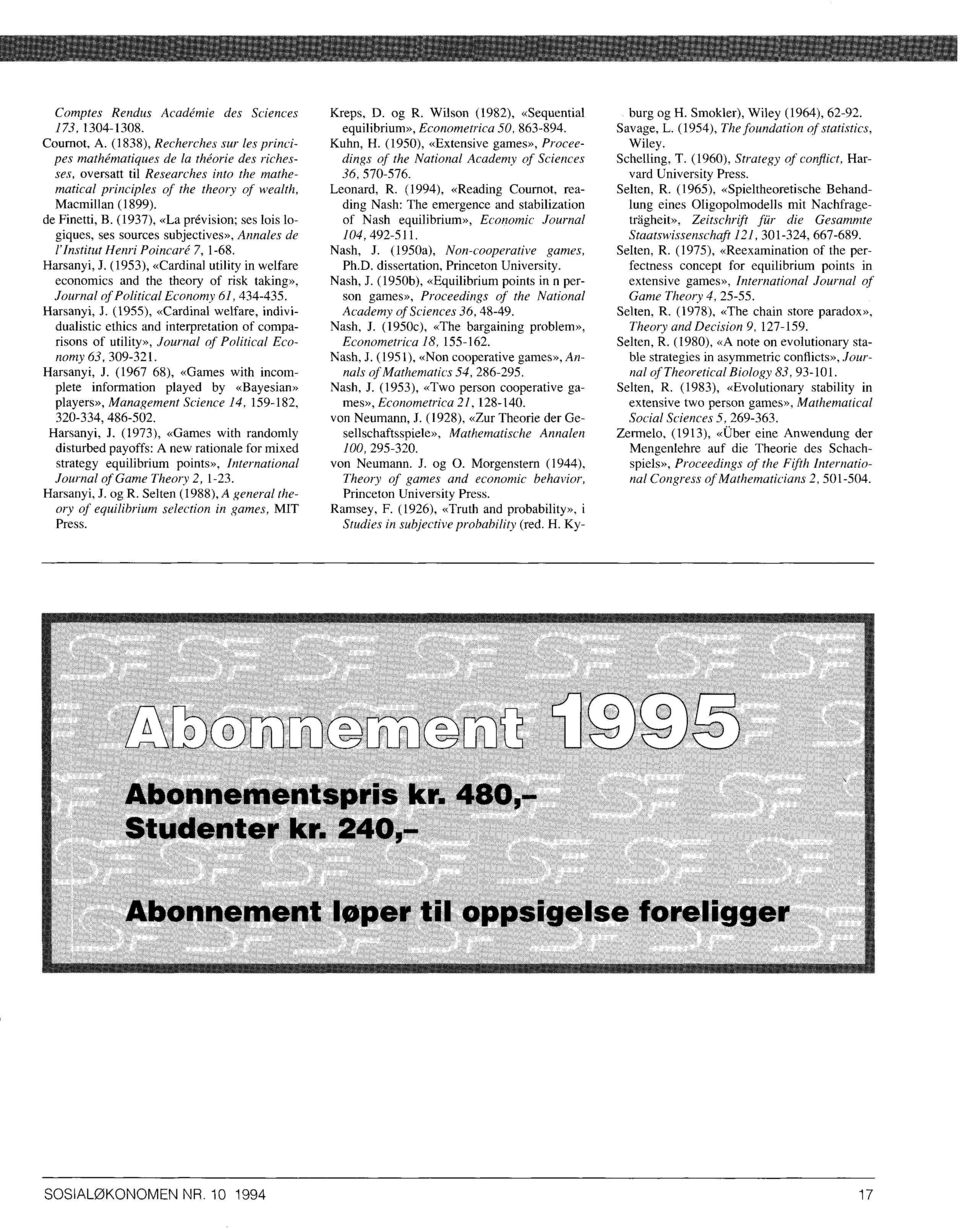 (1937), «La prévision; ses lois logigues, ses sources subjectives», Annales de Institut Henri Poincaré 7, 1-68. Harsanyi, J.