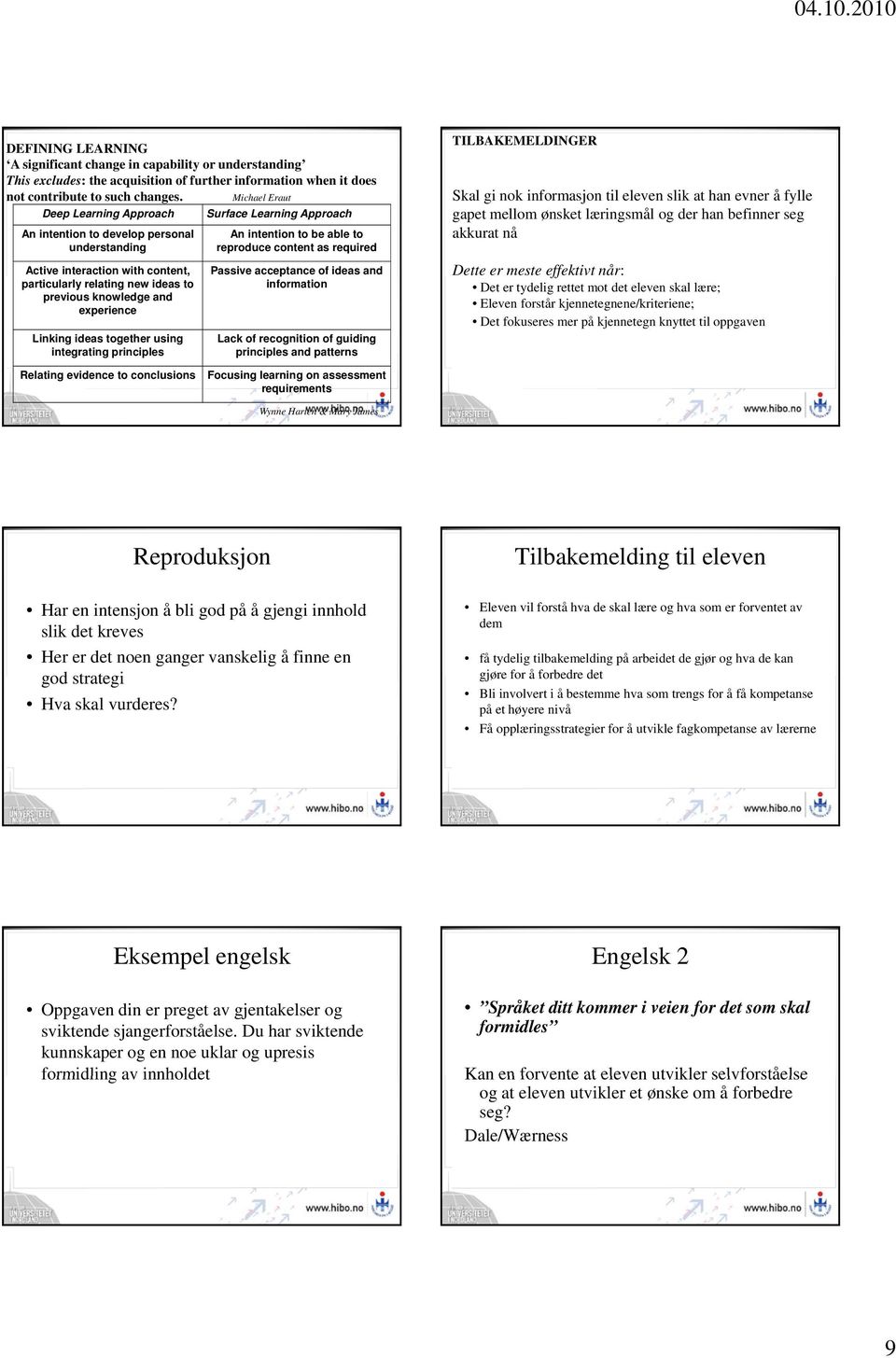 and experience Linking ideas together using integrating principles An intention to be able to reproduce content as required Passive acceptance of ideas and information Lack of recognition of guiding