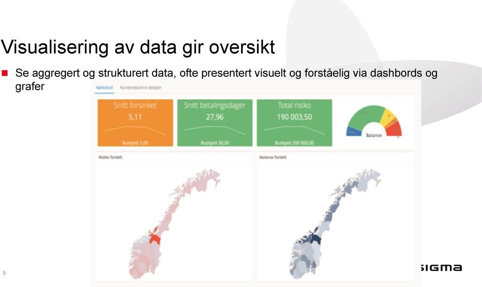 presentert visuelt og forståelig via