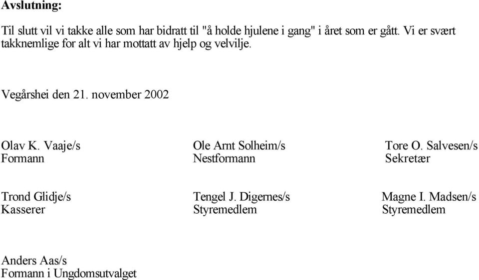 november 2002 Olav K. Vaaje/s Ole Arnt Solheim/s Tore O.