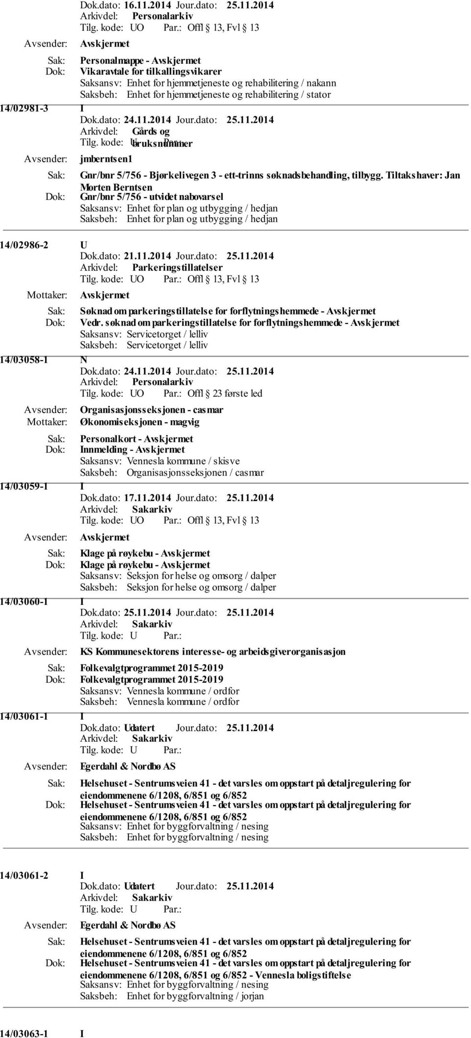 2014 Personalmappe - Vikaravtale for tilkallingsvikarer Saksansv: Enhet for hjemmetjeneste og rehabilitering / nakann Saksbeh: Enhet for hjemmetjeneste og rehabilitering / stator 14/02981-3 I
