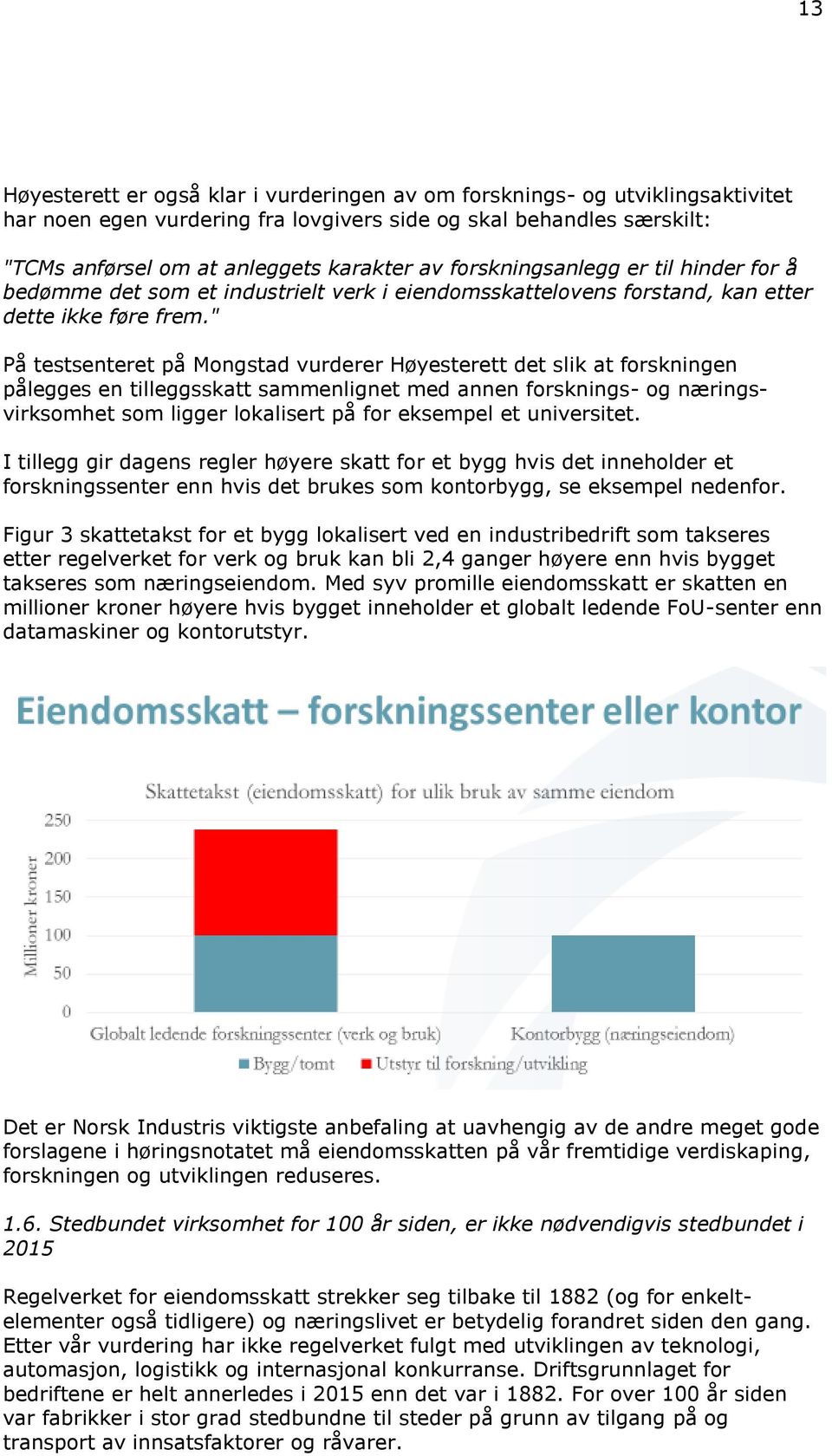 " På testsenteret på Mongstad vurderer Høyesterett det slik at forskningen pålegges en tilleggsskatt sammenlignet med annen forsknings- og næringsvirksomhet som ligger lokalisert på for eksempel et