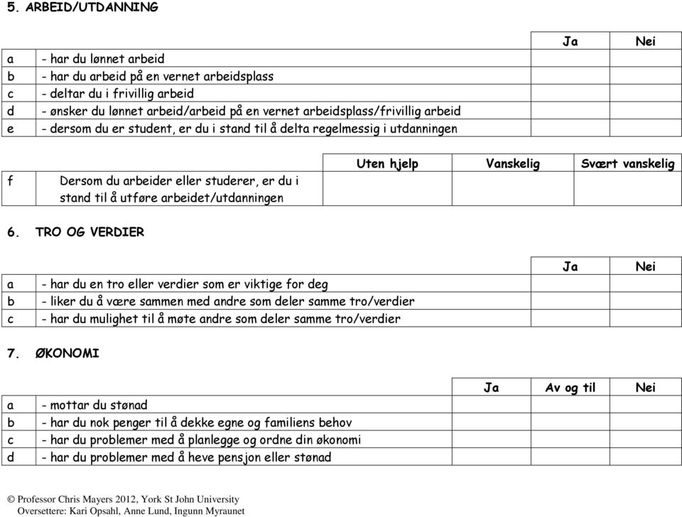 TRO OG VERDIER - hr u n tro llr vrir som r viktig for g - likr u å vær smmn m nr som lr smm tro/vrir - hr u mulight til å møt nr som lr smm tro/vrir J Ni 7.