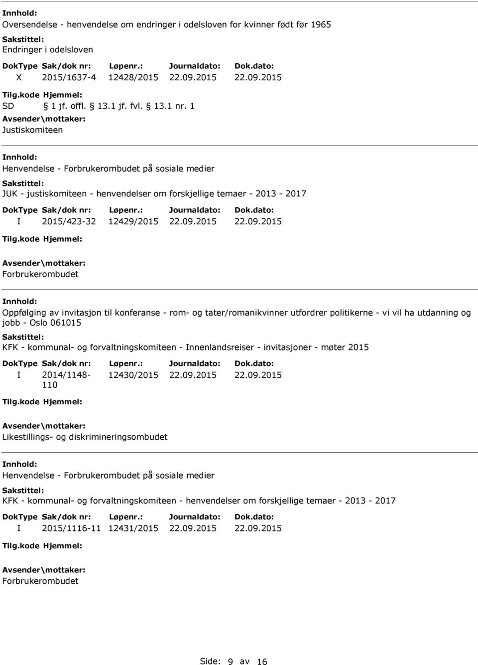 Oppfølging av invitasjon til konferanse - rom- og tater/romanikvinner utfordrer politikerne - vi vil ha utdanning og jobb - Oslo 061015 KFK - kommunal- og forvaltningskomiteen - nnenlandsreiser -