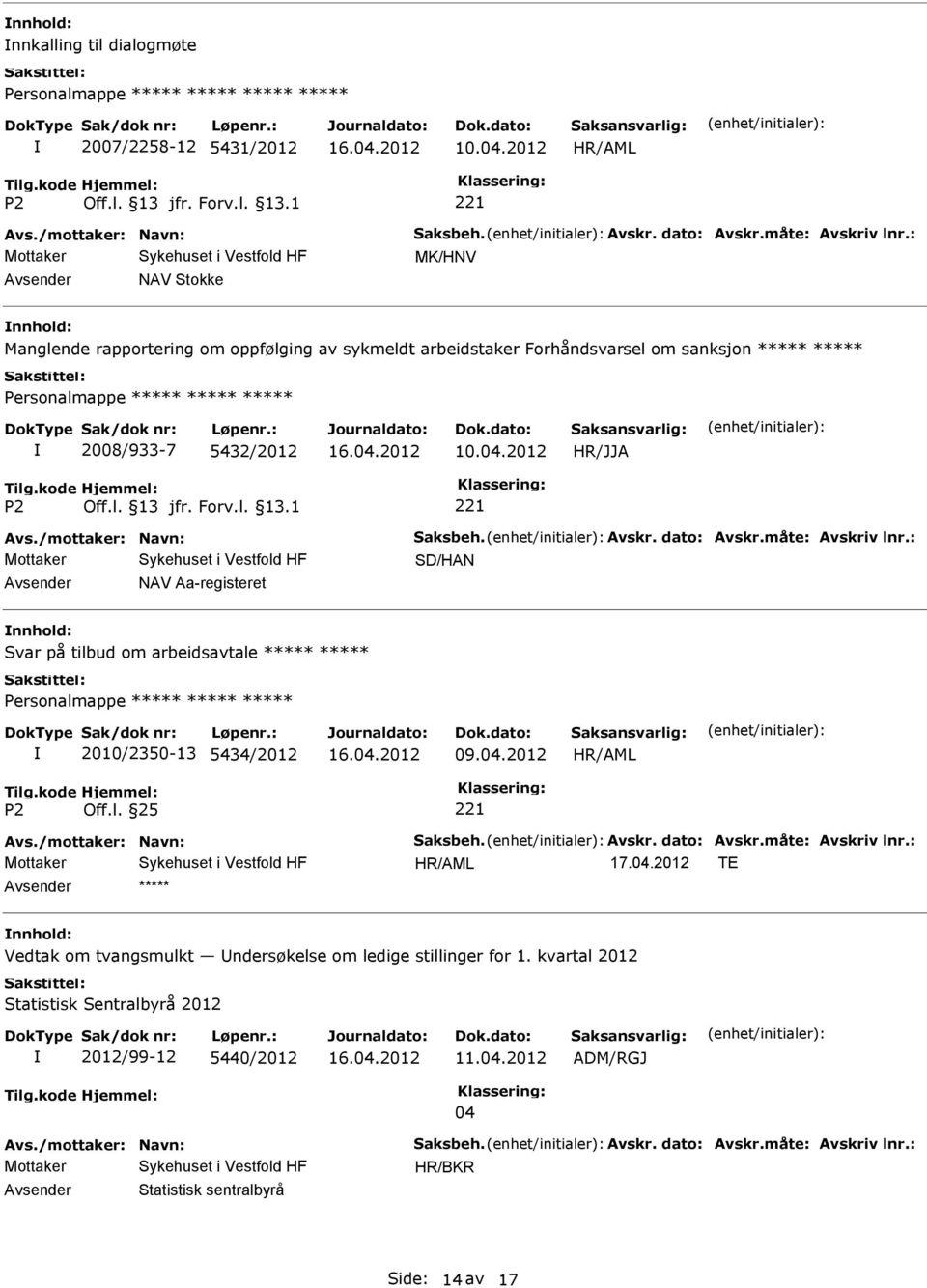 dato: Avskr.måte: Avskriv lnr.: SD/HAN NAV Aa-registeret Svar på tilbud om arbeidsavtale Personalmappe 2010/2350-13 5434/2012 09.04.2012 Off.l. 25 Avs./mottaker: Navn: Saksbeh. Avskr. dato: Avskr.