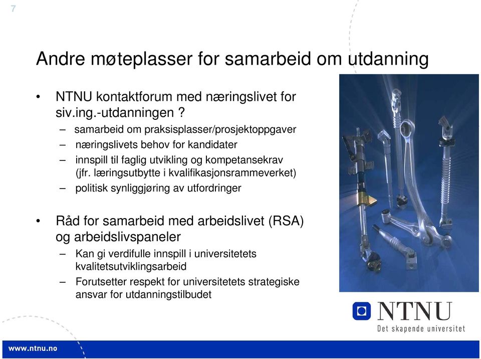 læringsutbytte i kvalifikasjonsrammeverket) politisk synliggjøring av utfordringer Råd for samarbeid med arbeidslivet (RSA) og