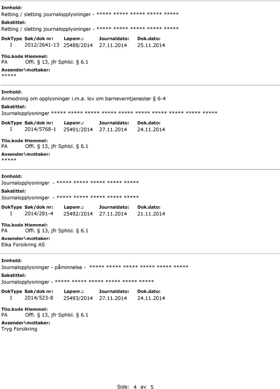 lov om barneverntjenester 6-4 Journalopplysninger 2014/5768-1 25491/2014 2014/281-4