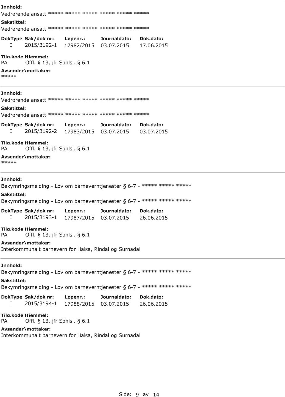 Bekymringsmelding - Lov om barneverntjenester 6-7 - 2015/3193-1 17987/2015 26.06.