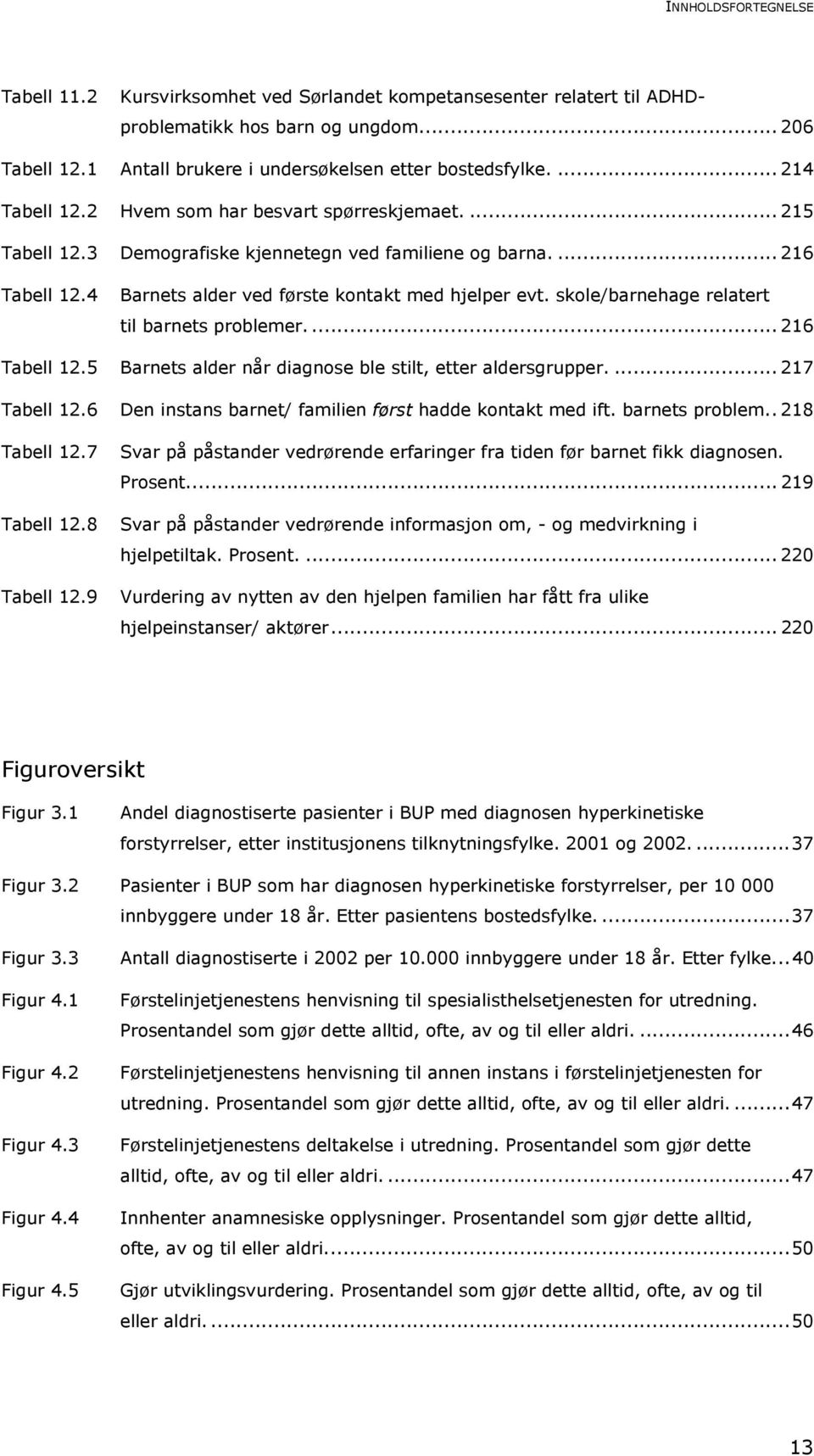 skole/barnehage relatert til barnets problemer.... 216 Tabell 12.5 Barnets alder når diagnose ble stilt, etter aldersgrupper.... 217 Tabell 12.