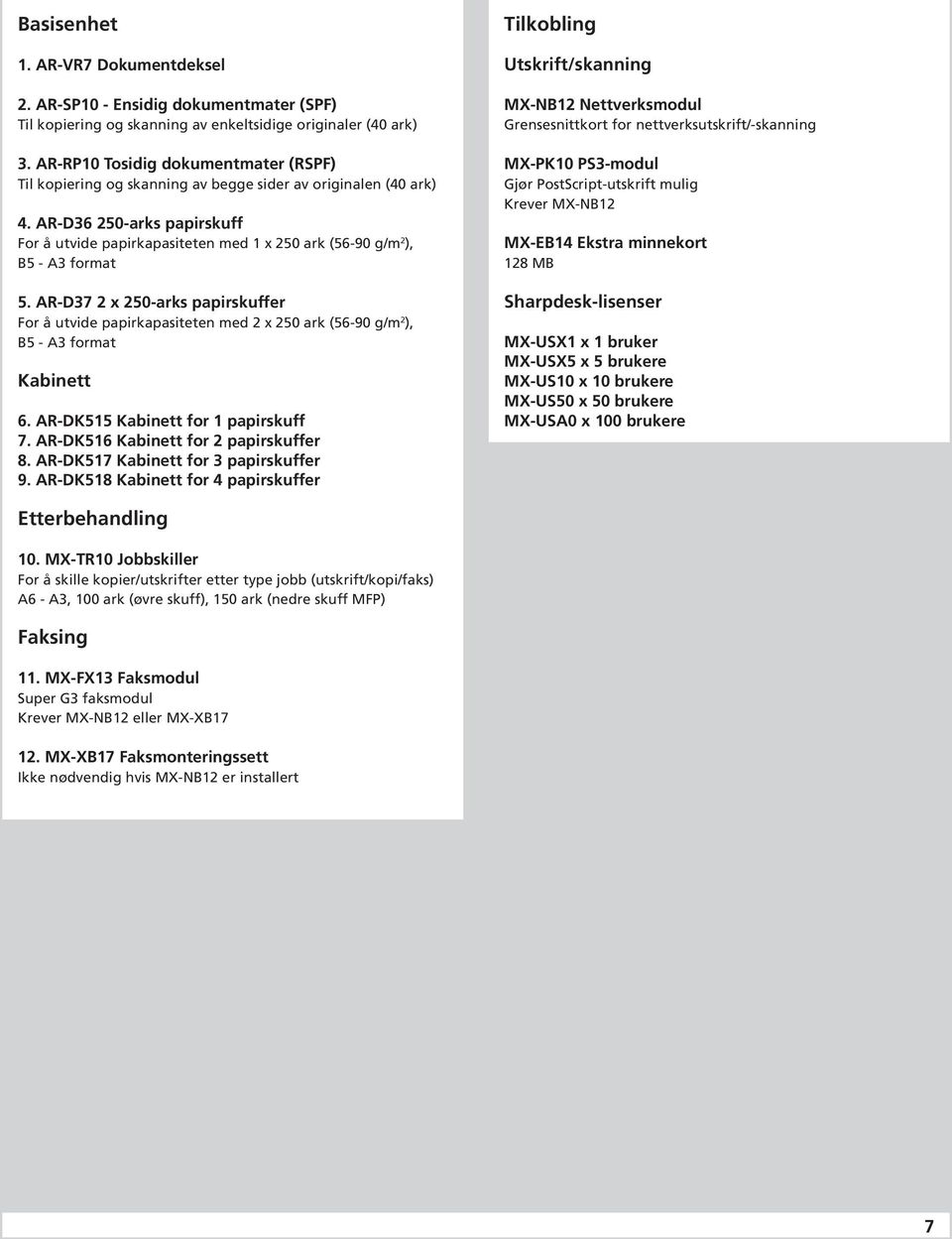 AR-D36 250-arks papirskuff For å utvide papirkapasiteten med 1 x 250 ark (56-90 g/m 2 ), B5 - A3 format 5.