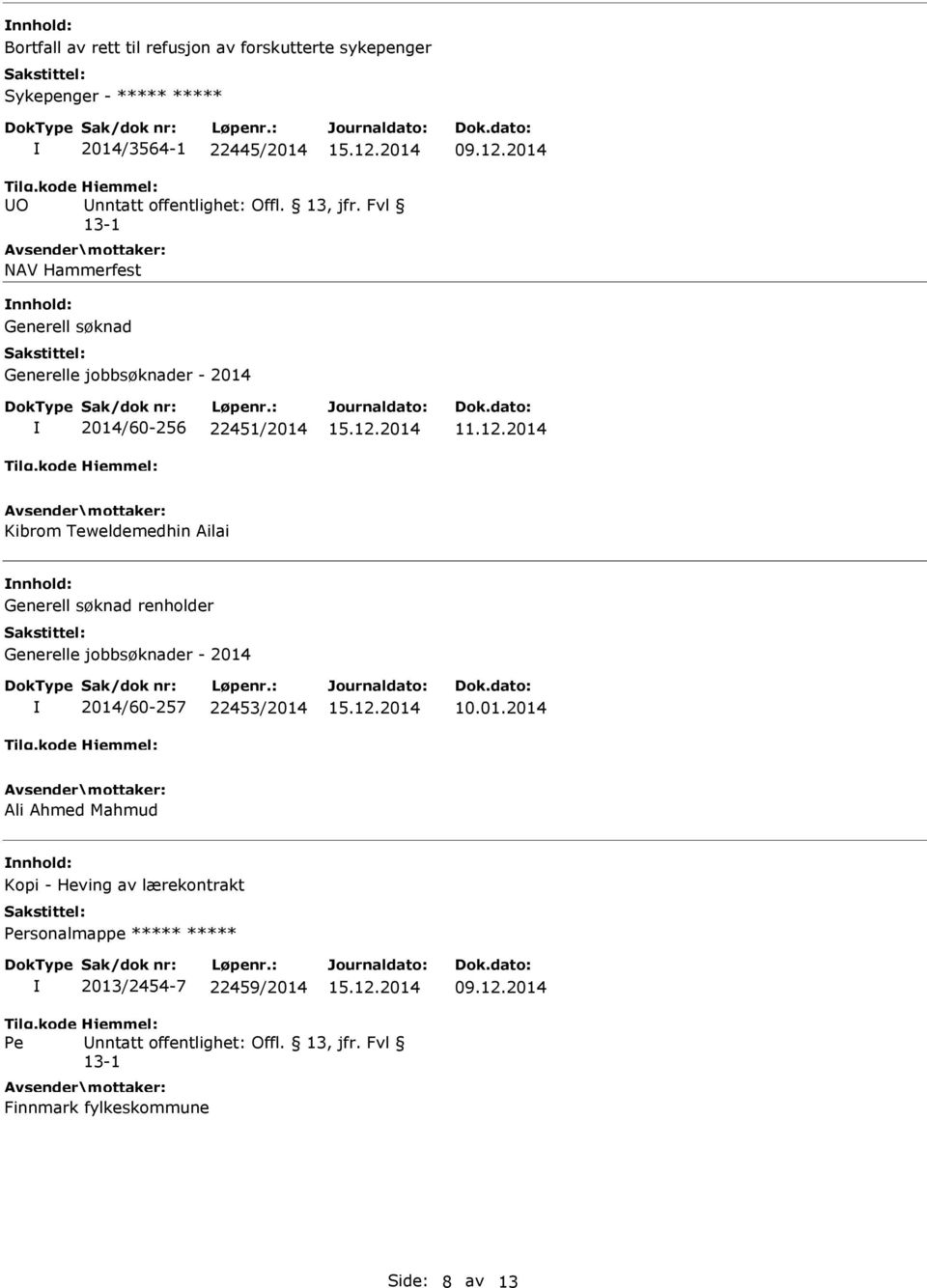 2014 Kibrom Teweldemedhin Ailai nnhold: Generell søknad renholder 2014/60-257 22453/2014 10.01.2014 Ali