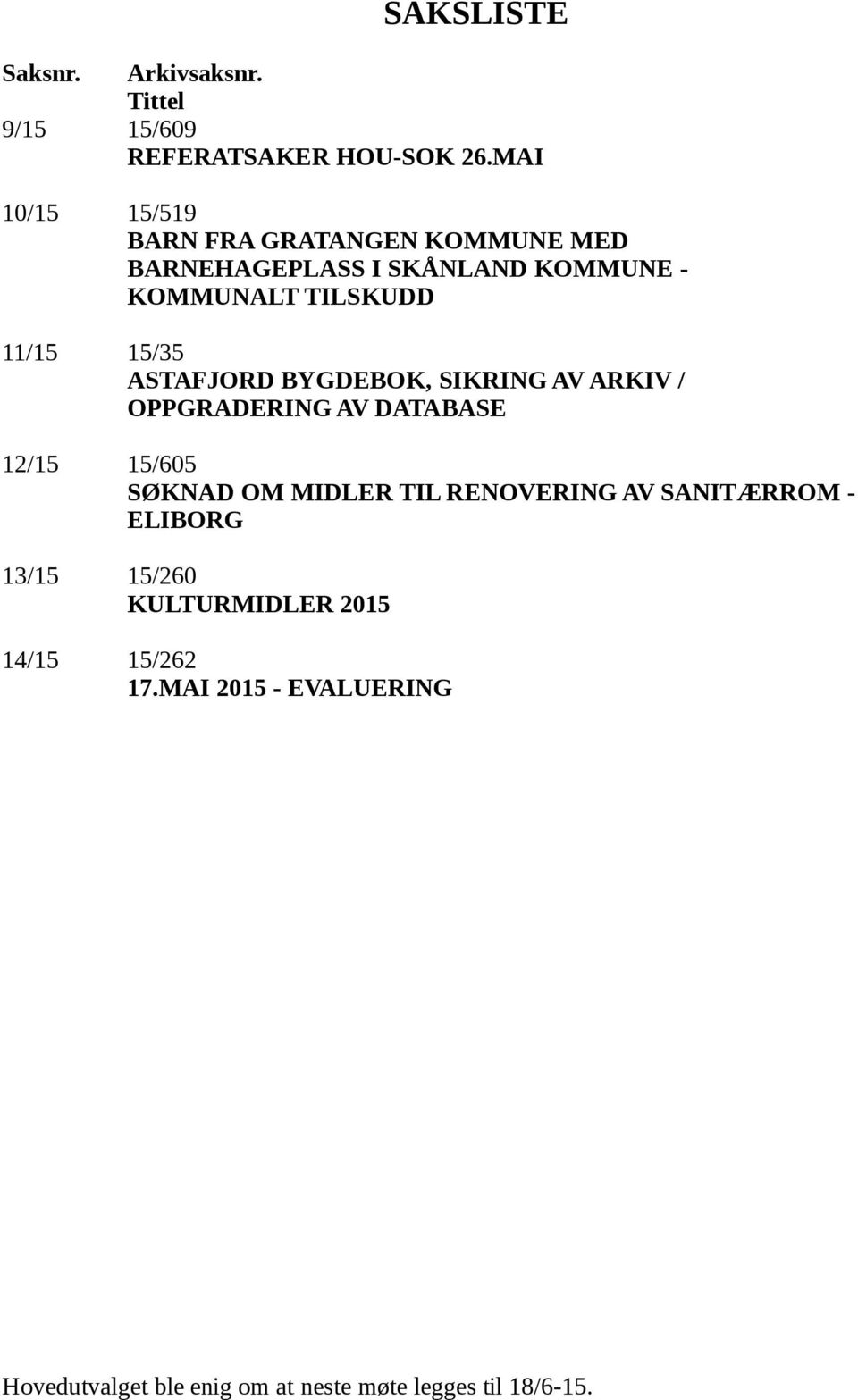 15/35 ASTAFJORD BYGDEBOK, SIKRING AV ARKIV / OPPGRADERING AV DATABASE 12/15 15/605 SØKNAD OM MIDLER TIL