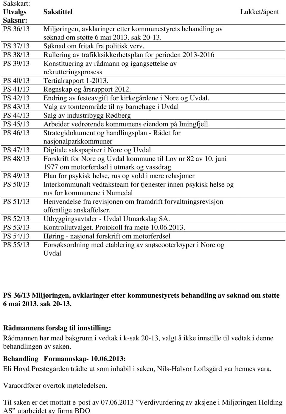 PS 41/13 Regnskap og årsrapport 2012. PS 42/13 Endring av festeavgift for kirkegårdene i Nore og Uvdal.