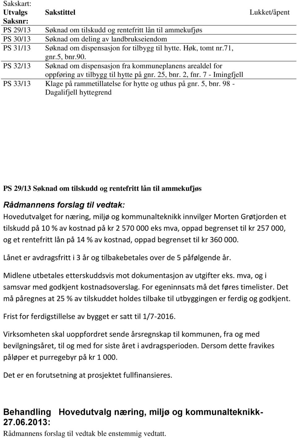 7 - Imingfjell PS 33/13 Klage på rammetillatelse for hytte og uthus på gnr. 5, bnr.