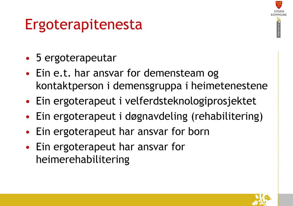 nesta 5 ergoterapeutar Ein e.t. har ansvar for demensteam og kontaktperson