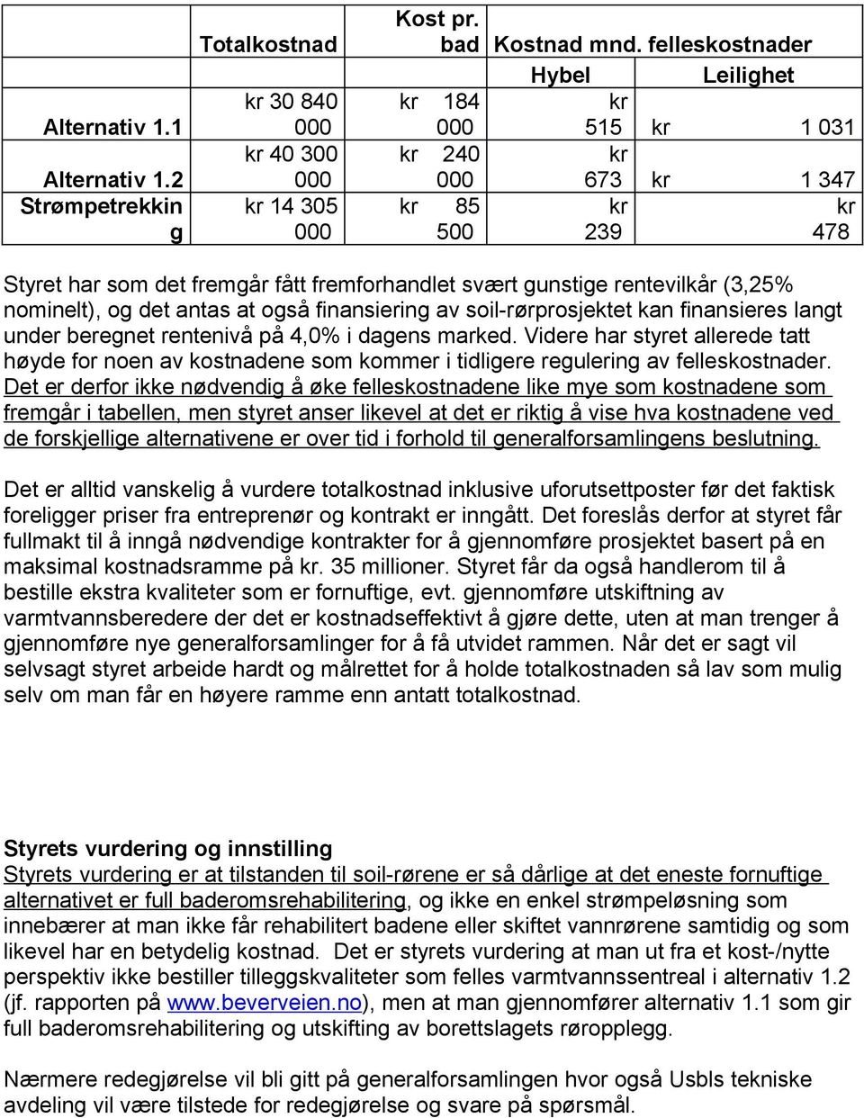 finansiering av soil-rørprosjektet kan finansieres langt under beregnet rentenivå på 4,0% i dagens marked.