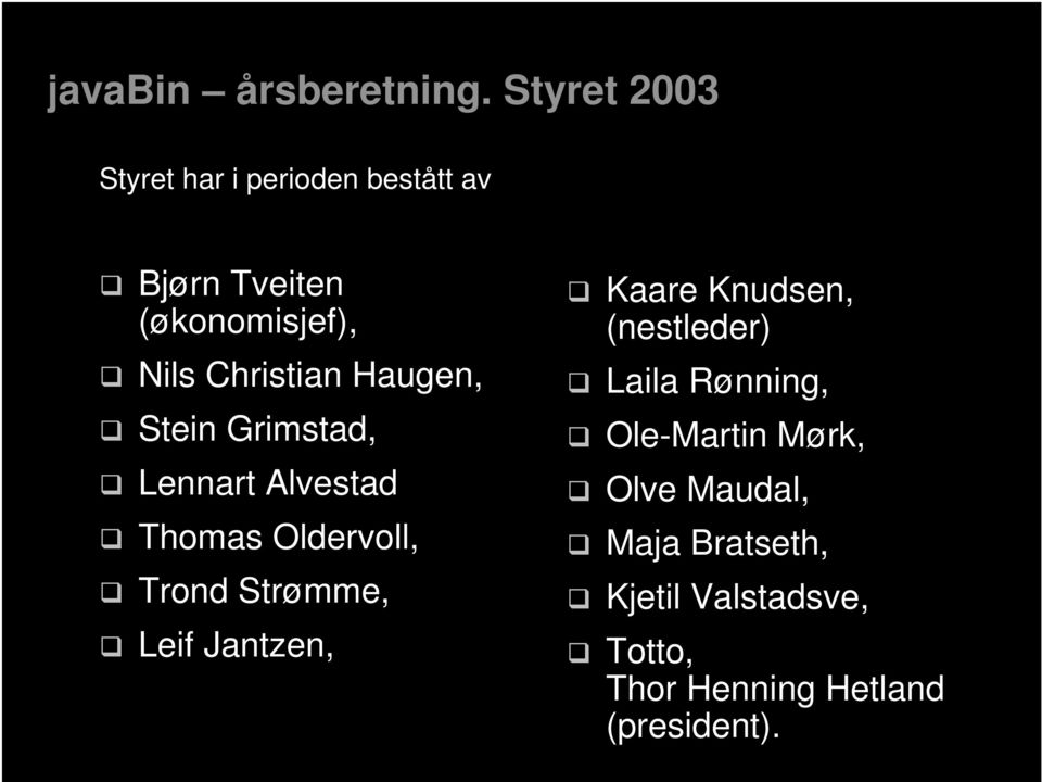 Christian Haugen, Stein Grimstad, Lennart Alvestad Thomas Oldervoll, Trond Strømme,