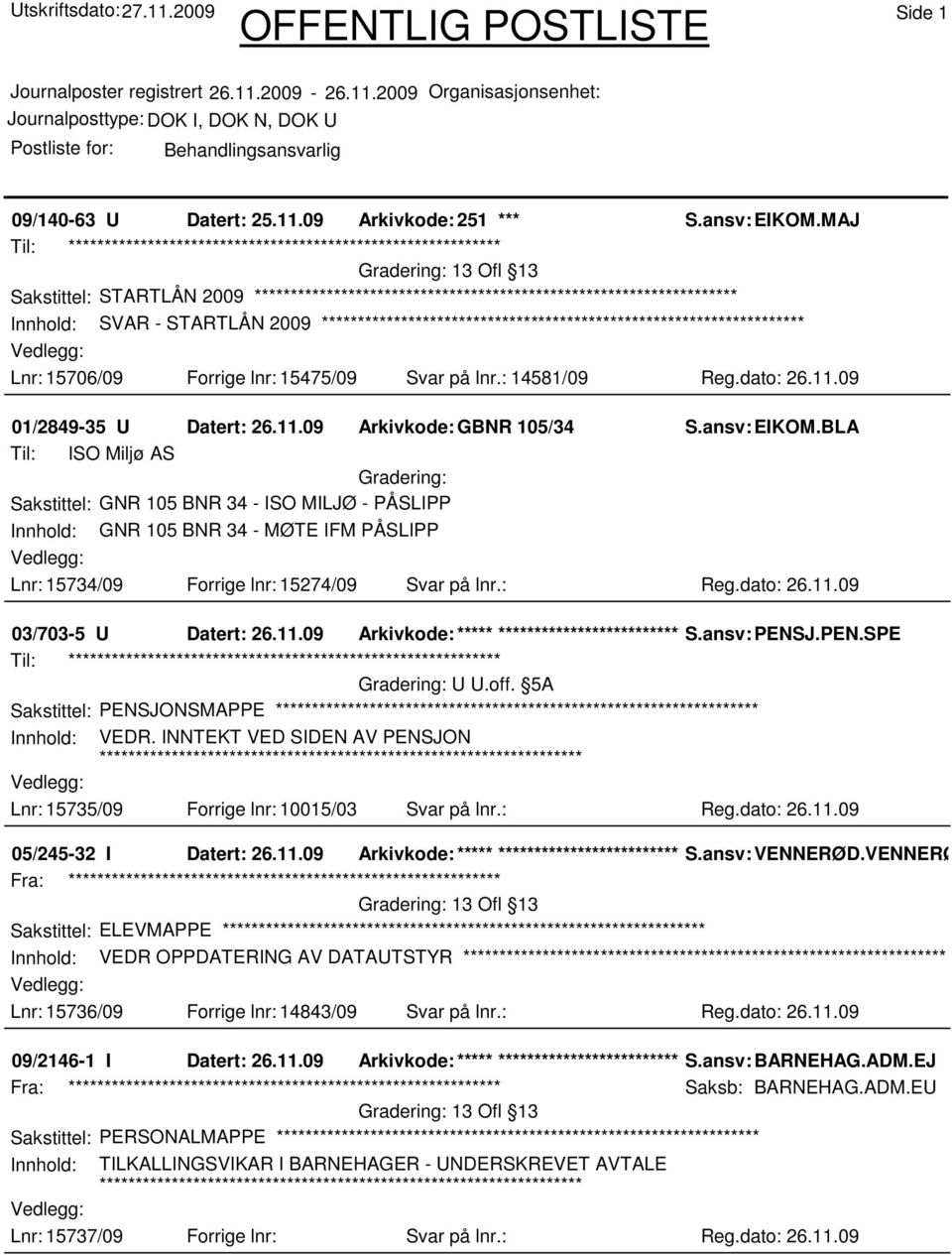 BLA Til: ISO Miljø AS Sakstittel: GNR 105 BNR 34 - ISO MILJØ - PÅSLIPP Innhold: GNR 105 BNR 34 - MØTE IFM PÅSLIPP Lnr: 15734/09 Forrige lnr: 15274/09 Svar på lnr.: Reg.dato: 26.11.