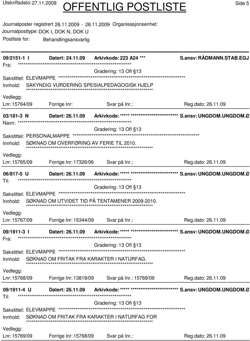 UNGDOM.ØAG Navn: ************************************************************ Sakstittel: PERSONALMAPPE Innhold: SØKNAD OM OVERFØRING AV FERIE TIL 2010.