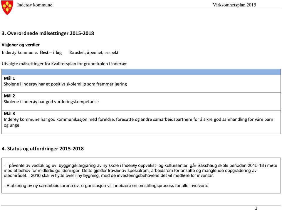 samarbeidspartnere for å sikre god samhandling for våre barn og unge 4. Status og utfordringer 2015-2018 - I påvente av vedtak og ev.