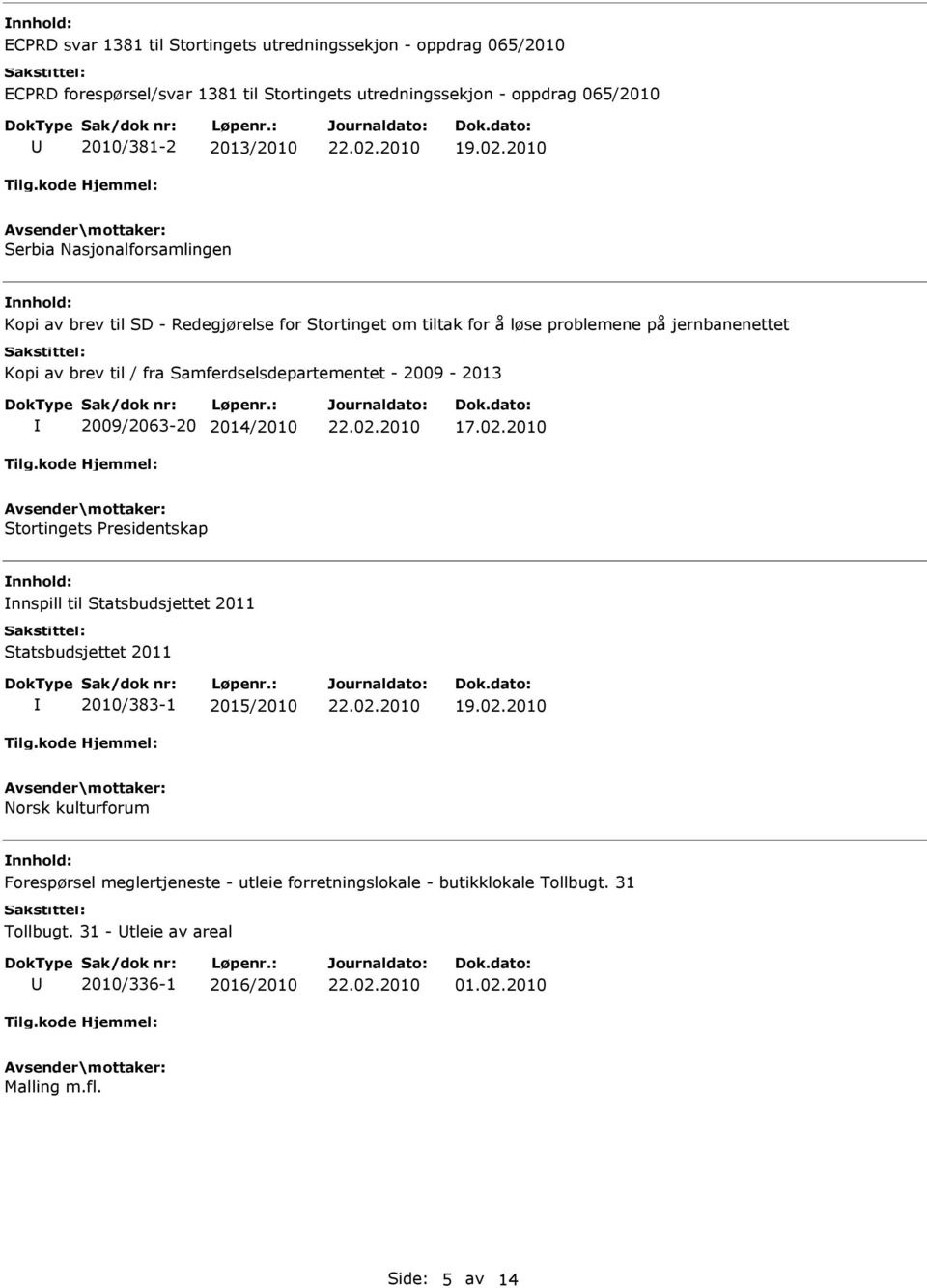 Samferdselsdepartementet - 2009-2013 2009/2063-20 2014/2010 17.02.